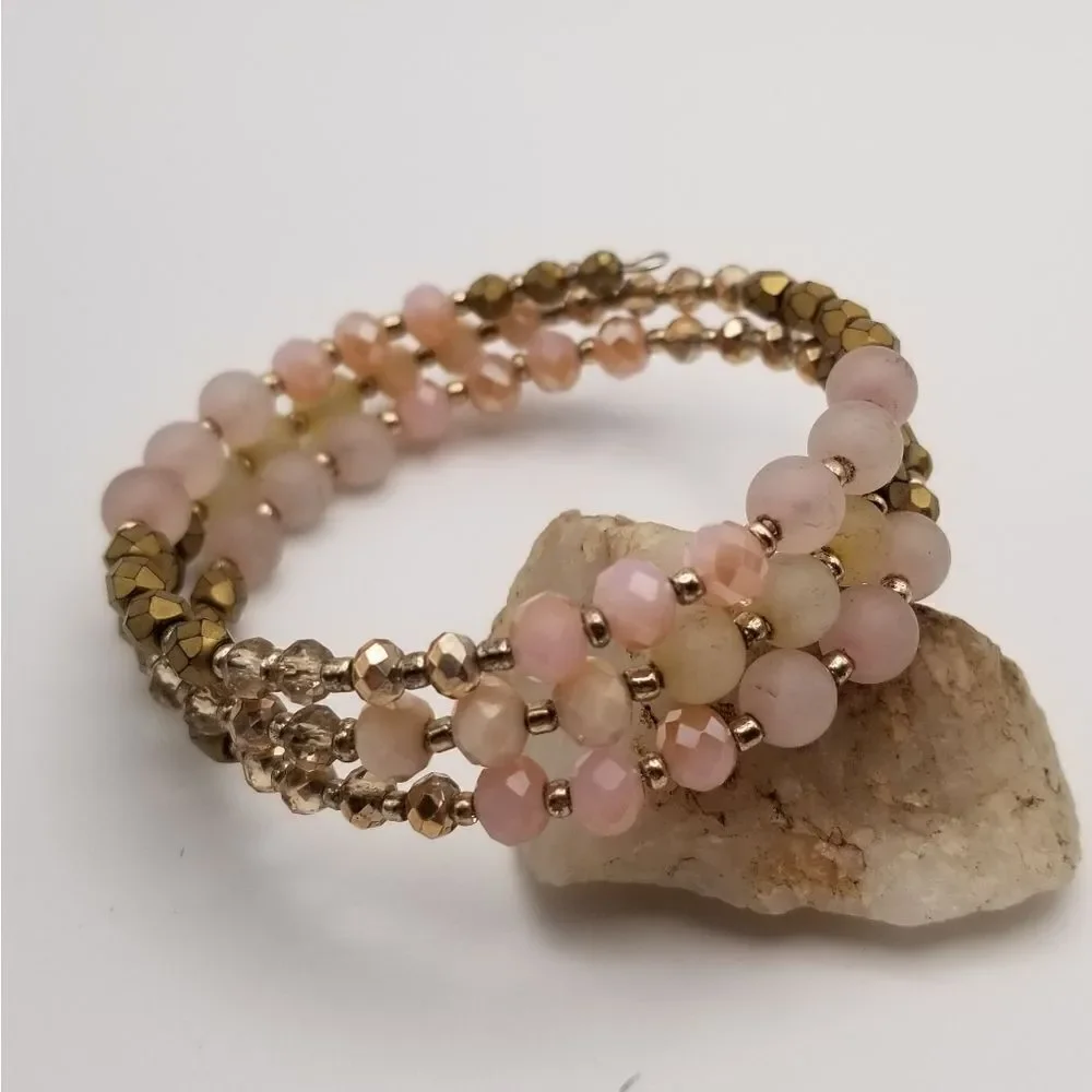 Pink and chocolate brown crystal tier beaded bracelet. B330